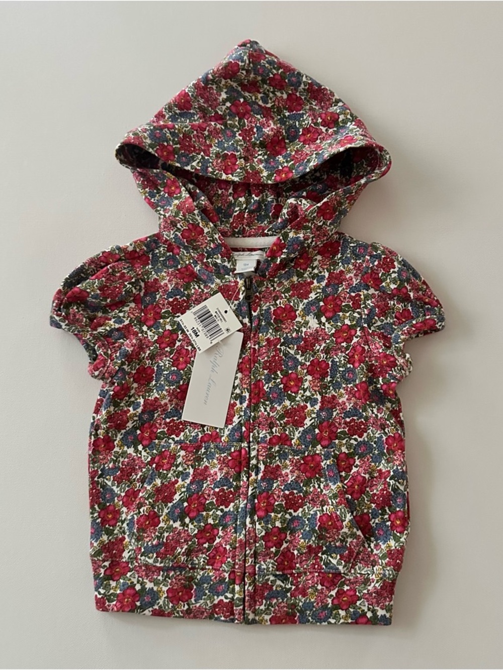 Ralph Lauren 18 Months Baby Girl Pink Terry Floral Hoodie Zip Watch Hill NWT